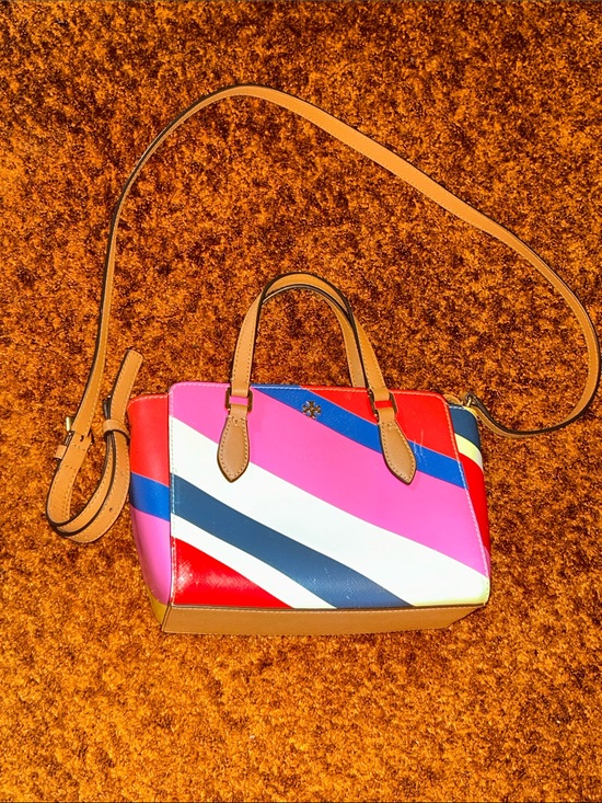 Tory Burch Handbags - Tory Burch Pink, Red, Blue & White Colorblock Crossbody Satchel